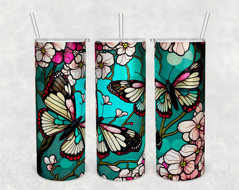 MOM Colorful Butterflies & Flowers 20 oz Skinny Tumbler Wrap Sublimation  Design - So Fontsy