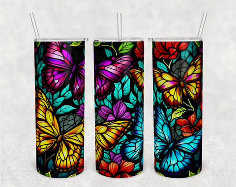 Stained Glass Butterflies Tumbler Wraps Bundle, 20 Oz Skinny Tumbler Butterflies Sublimation Designs, Butterfly Tumbler PNG, 5 Designs Sublimation HappyDesignStudio 