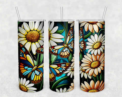 Stained Glass Butterflies Tumbler Wraps Bundle, 20 Oz Skinny Tumbler Butterflies Sublimation Designs, Butterfly Tumbler PNG, 5 Designs Sublimation HappyDesignStudio 