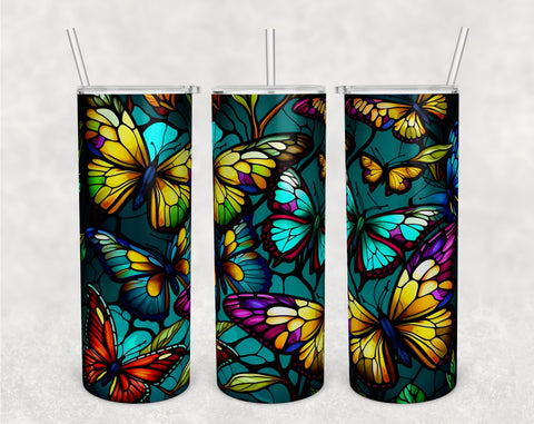 Stained Glass Butterflies Tumbler Wraps Bundle, 20 Oz Skinny Tumbler Butterflies Sublimation Designs, Butterfly Tumbler PNG, 5 Designs Sublimation HappyDesignStudio 