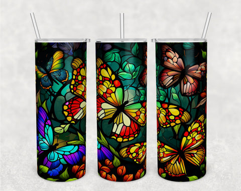 Stained Glass Butterflies Tumbler Wraps Bundle, 20 Oz Skinny Tumbler Butterflies Sublimation Designs, Butterfly Tumbler PNG, 5 Designs Sublimation HappyDesignStudio 