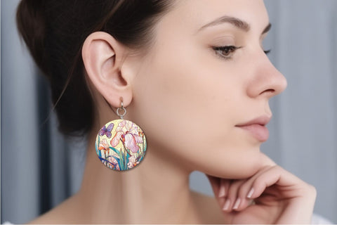 Stained Glass Butterfly Round Earrings Sublimation Bundle Sublimation OrangeBrushStudio 