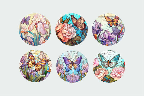 Stained Glass Butterfly Round Earrings Sublimation Bundle Sublimation OrangeBrushStudio 