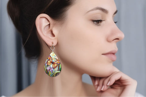 Stained Glass Butterfly Teardrop Earring Sublimation Bundle SVG OrangeBrushStudio 