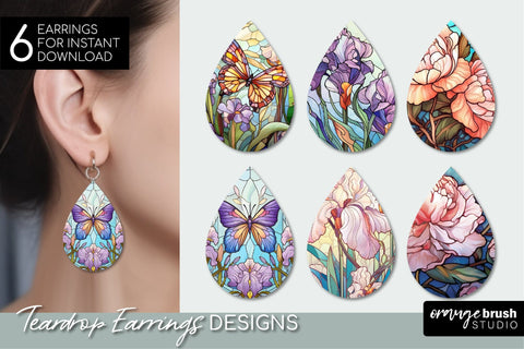 Stained Glass Butterfly Teardrop Earring Sublimation Bundle SVG OrangeBrushStudio 