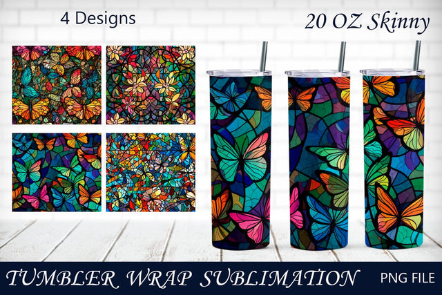 Stained glass butterfly tumbler wrap sublimation, 20 oz skinny design Sublimation AnastasiyaArtDesign 