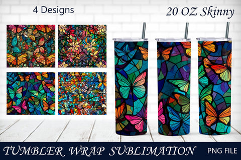 Stained glass butterfly tumbler wrap sublimation, 20 oz skinny design Sublimation AnastasiyaArtDesign 