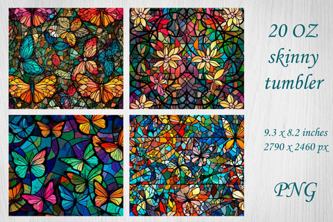 Stained glass butterfly tumbler wrap sublimation, 20 oz skinny design Sublimation AnastasiyaArtDesign 