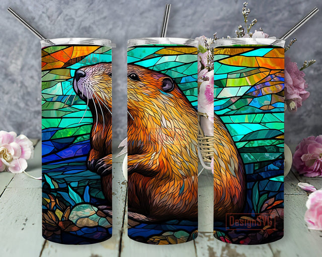 Stained Glass Capybara 20oz Skinny Tumbler Png, Capybara Tumbler, Capybara Design, Cute Capybara Tumbler, Cute Gift for Animal Lover Sublimation DesignSVG 