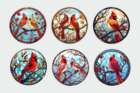 Stained Glass Cardinal Round Earrings Sublimation Bundle Sublimation OrangeBrushStudio 