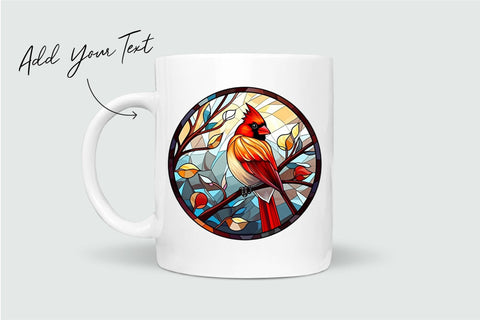 Stained Glass Cardinal Round PNG Background Bundle Sublimation OrangeBrushStudio 