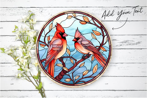 Stained Glass Cardinal Round PNG Background Bundle Sublimation OrangeBrushStudio 