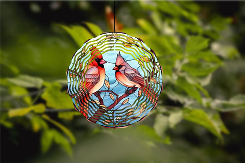 Stained Glass Cardinal Wind Spinner Sublimation Bundle Sublimation OrangeBrushStudio 
