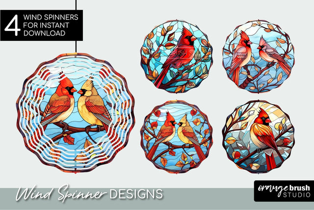 Stained Glass Cardinal Wind Spinner Sublimation Bundle Sublimation OrangeBrushStudio 