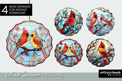 Stained Glass Cardinal Wind Spinner Sublimation Bundle Sublimation OrangeBrushStudio 