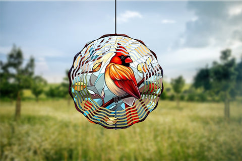 Stained Glass Cardinal Wind Spinner Sublimation Bundle Sublimation OrangeBrushStudio 