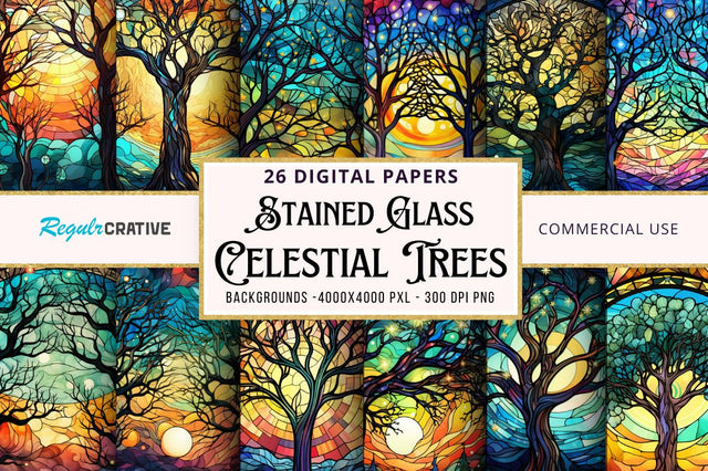 Stained Glass Celestial Trees Pattern Bundle Sublimation Regulrcrative 