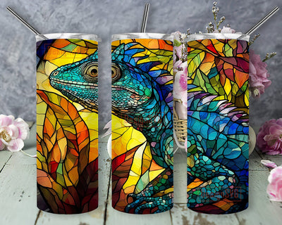 Stained Glass Chameleon 20oz Skinny Tumbler Png, Nature Animal Tumbler, Chameleon Sublimation Design, Chameleon Tumbler Png, Animal Tumbler Png Sublimation DesignSVG 