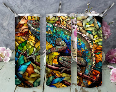 Stained Glass Chameleon 20oz Skinny Tumbler Png, Nature Animal Tumbler, Chameleon Sublimation Design, Chameleon Tumbler Png, Animal Tumbler Png Sublimation DesignSVG 
