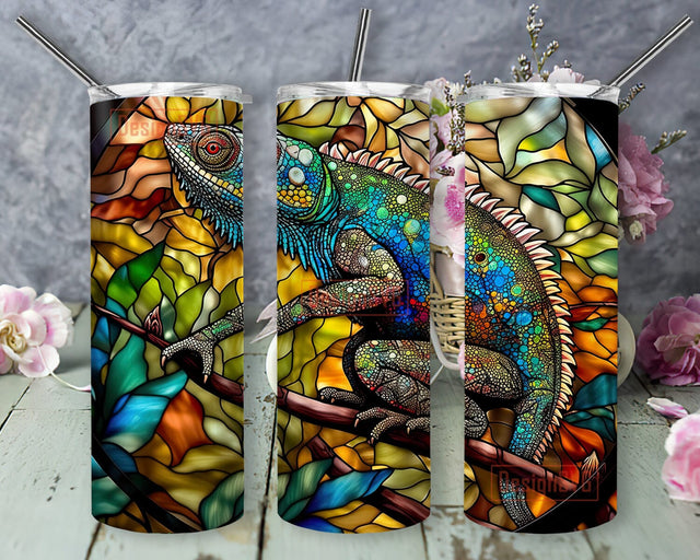 Stained Glass Chameleon 20oz Skinny Tumbler Png, Nature Animal Tumbler, Chameleon Sublimation Design, Chameleon Tumbler Png, Animal Tumbler Png Sublimation DesignSVG 