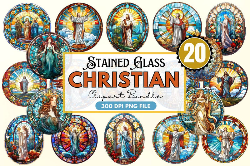 Stained Glass Christian Clipart Bundle Sublimation Regulrcrative 