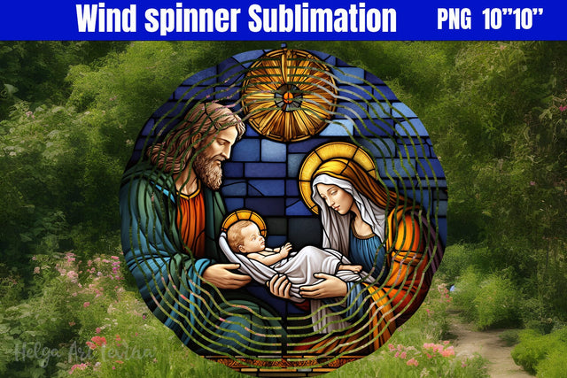 Stained Glass Christmas Bible Scene | Wind Spinner Sublimation Helga Art 