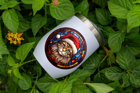 Stained Glass Christmas Cat Clipart Sublimation Regulrcrative 