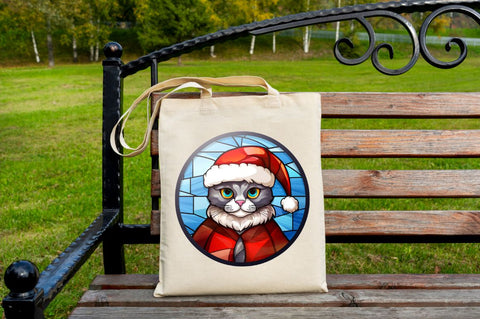 Stained Glass Christmas Cat Clipart Sublimation Regulrcrative 