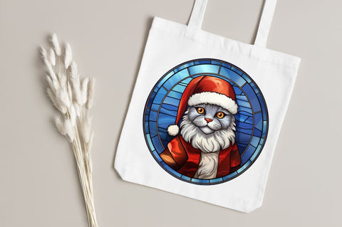 Stained Glass Christmas Cat Clipart Sublimation Regulrcrative 
