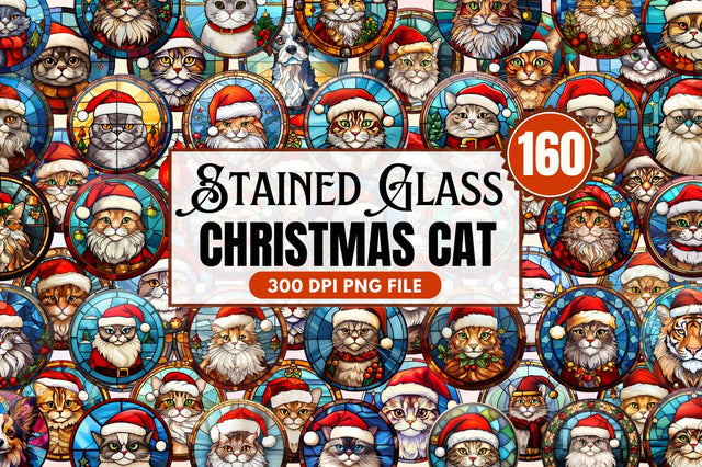 Stained Glass Christmas Cat Clipart Sublimation Regulrcrative 