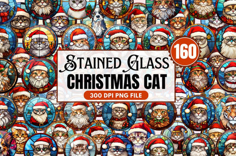 Stained Glass Christmas Cat Clipart Sublimation Regulrcrative 