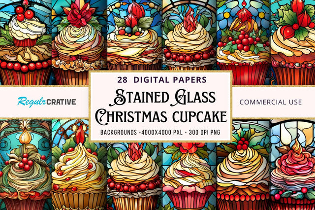 Stained Glass Christmas cupcake Bundle Sublimation Regulrcrative 