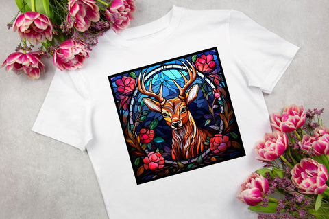 Stained Glass Christmas Flowers Deer Sublimation Regulrcrative 