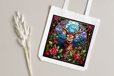 Stained Glass Christmas Flowers Deer Sublimation Regulrcrative 