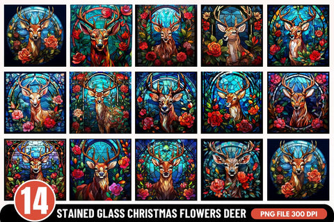 Stained Glass Christmas Flowers Deer Sublimation Regulrcrative 