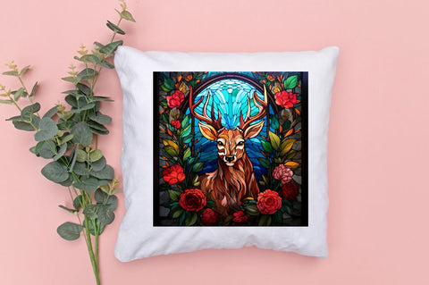 Stained Glass Christmas Flowers Deer Sublimation Regulrcrative 