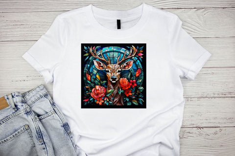 Stained Glass Christmas Flowers Deer Sublimation Regulrcrative 