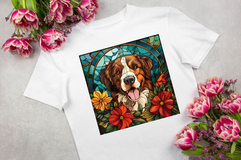 Stained Glass Christmas Flowers Dog Bundle Sublimation Regulrcrative 