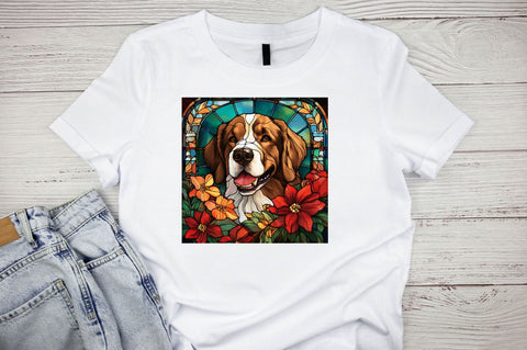 Stained Glass Christmas Flowers Dog Bundle Sublimation Regulrcrative 