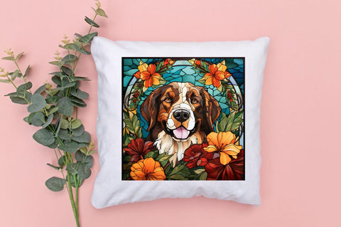 Stained Glass Christmas Flowers Dog Bundle Sublimation Regulrcrative 