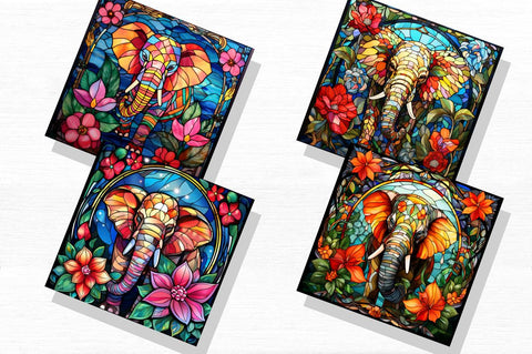 Stained Glass Christmas Flowers Elephant Backgrounds Bundle Sublimation Regulrcrative 