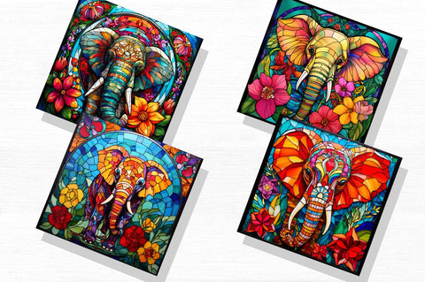Stained Glass Christmas Flowers Elephant Backgrounds Bundle Sublimation Regulrcrative 