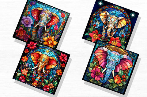 Stained Glass Christmas Flowers Elephant Backgrounds Bundle Sublimation Regulrcrative 