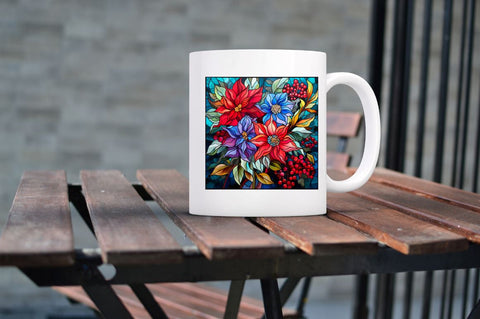 Stained Glass Christmas Flowers Pillow Sublimation Regulrcrative 