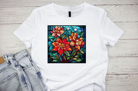 Stained Glass Christmas Flowers Pillow Sublimation Regulrcrative 