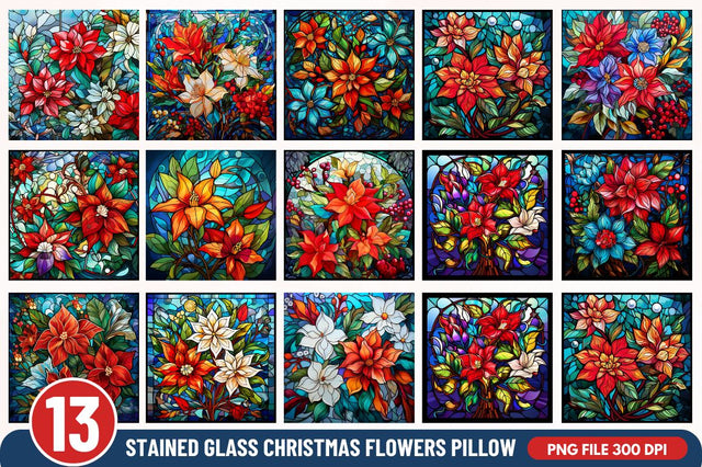 Stained Glass Christmas Flowers Pillow Sublimation Regulrcrative 