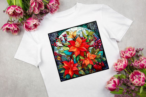 Stained Glass Christmas Flowers Pillow Sublimation Regulrcrative 