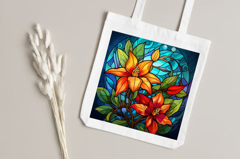 Stained Glass Christmas Flowers Pillow Sublimation Regulrcrative 