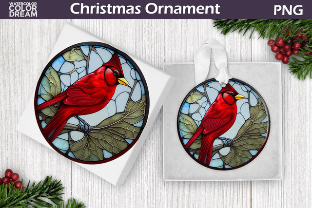 Stained Glass Christmas Ornament | Cardinal Ornament Sublimation WatercolorColorDream 