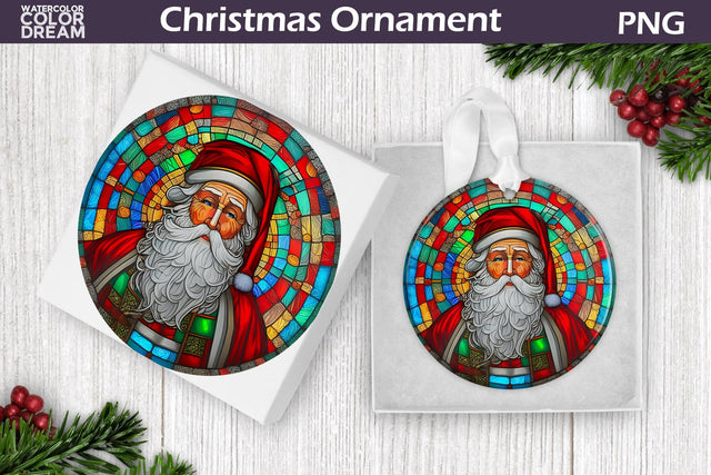 Stained Glass Christmas Ornament | Santa Claus Ornament Sublimation WatercolorColorDream 